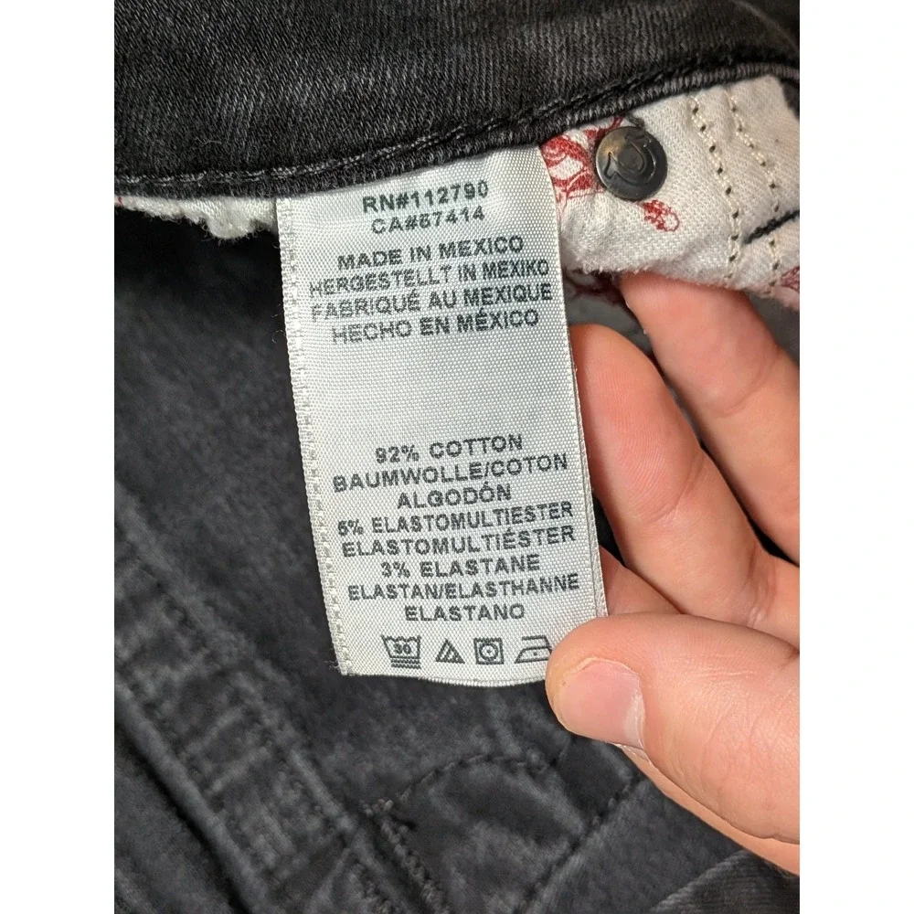 True Religion Mens Jeans Skinny Flap Black 44x32 Denim Stretch Pockets Size